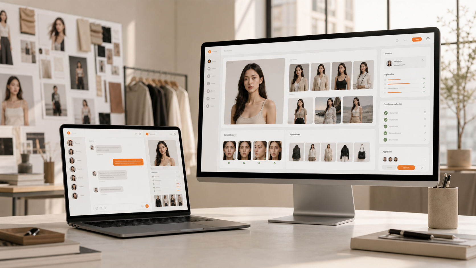 Product mockup showing digital human workflow software
